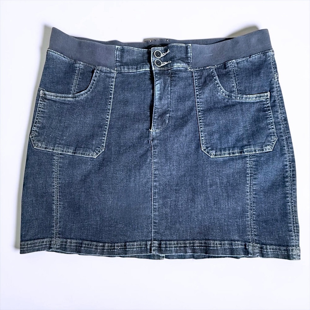 Lee Platinum Label Denim Mini Skirt Dark Wash Elastic Waist Size 14 Medium